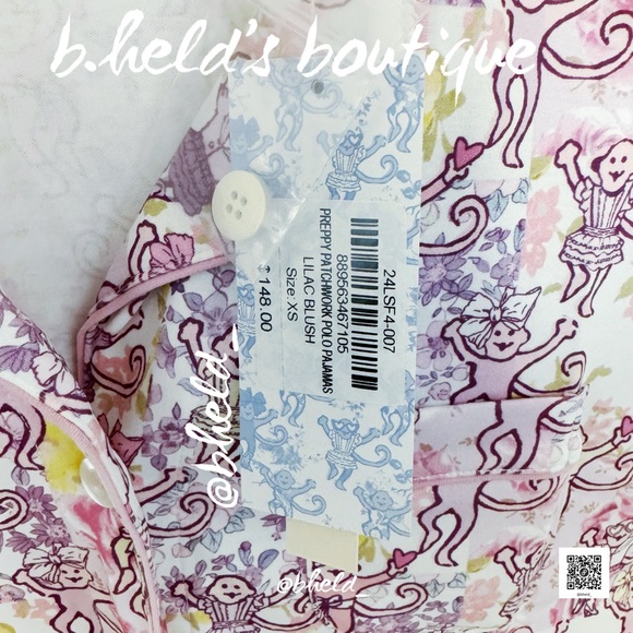 Roller Rabbit x LoveShackFancy Preppy Patchwork Polo Pajamas in Lilac Blush XS - Picture 7 of 14